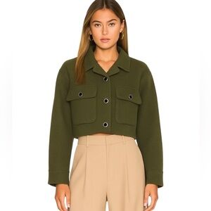 HOUSE OF HARLOW 1960 Wool Blend Cropped Jacket Olive Green Size S